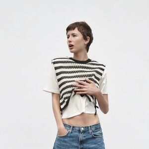 Zara Combination Tricot Crochet Vest Top Small